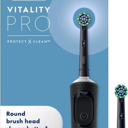 Oral-B Vitality Pro Electric Toothbrushes for Adults, for Him/Her, 1 Handle, 2 Toothbrush Heads, 3 Brushing Modes Including Sensitive Plus, 2 Pin UK Plug, Black