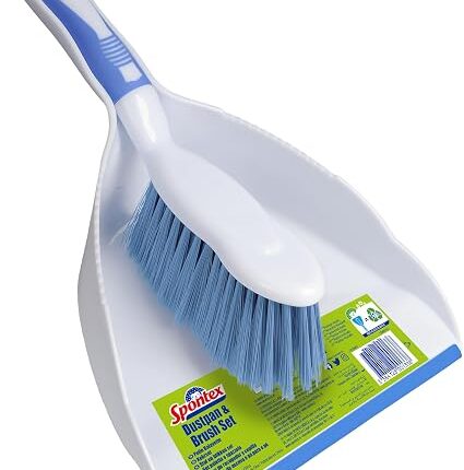 Spontex Dustpan & Brush Set | Large Capacity Dustpan | Durable Bristles & Easy-Sweep Rubber Blade | Compact Storage | Lightweight Design