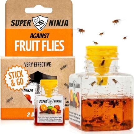 Super Ninja Fruit Fly Trap - 2 pack, Highly Effective Fruit Fly Killer for Home & Kitchen, Up to 3 Weeks of Performance per Bottle, Child & Pet Friendly