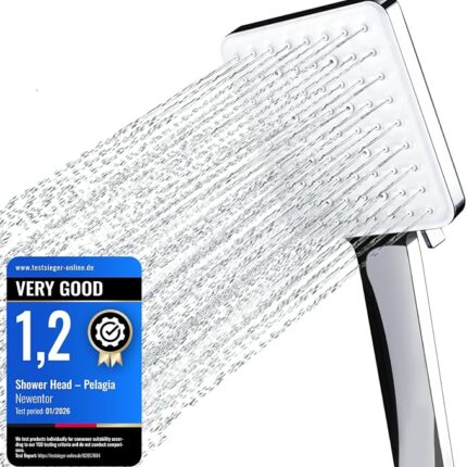 Newentor Shower Head [TESTSIEGER], High Pressure Shower Heads with 6 Modes, Universal Water Saving Large Showerhead, Silver