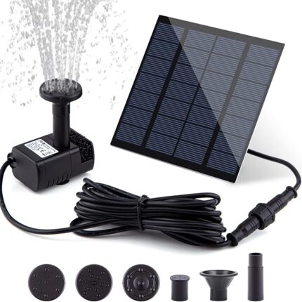 Solar Fountain Pump Kit With Separate Panel, 1.8 W Upgraded Water Pump, 3 M Cable & 4 Nozzles for Bird Bath, Outdoor Pond, Patio Garden and Fish Tank (Black)