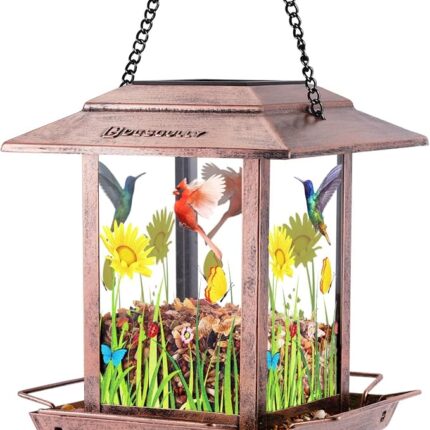 HouseSapp Solar Bird Feeders for Outdoors - 2.5 LBs Metal Wild Large & Small Bird Feeder for Outside hanging, Gift Ideas for avian enthusiast Garden Yard Seeds (Chew-Proof, Weather Resistance)