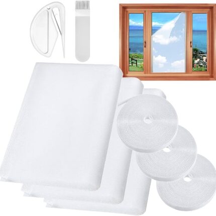 Fly Screens for Windows, 3 Pack Self-Adhesives Window Netting for Insects, DIY Cut to Size Bug Mosquito Net, 130x150CM Window Screen White Window Mesh Insect Screen Curtain, Fitted to Multiple Windows
