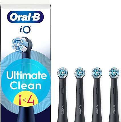 Oral-B iO Series Ultimate Clean Replacement Brush Heads, 4 Count, Black - Original Round Electric Toothbrush Heads, Crisscross Bristles, Deep Cleaning, Plaque Removal