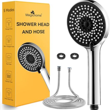 Magichome Shower Head and Hose 2M, High Pressure Shower Head with 5 Modes, Universal Handheld Showerhead for Low Water Pressure